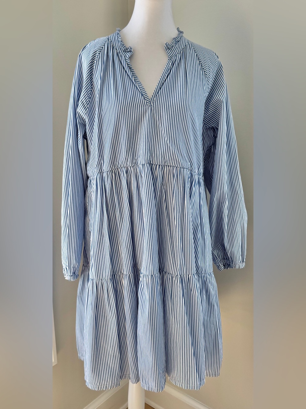 J. Crew Blue and White Striped 100% cotton babydoll dress